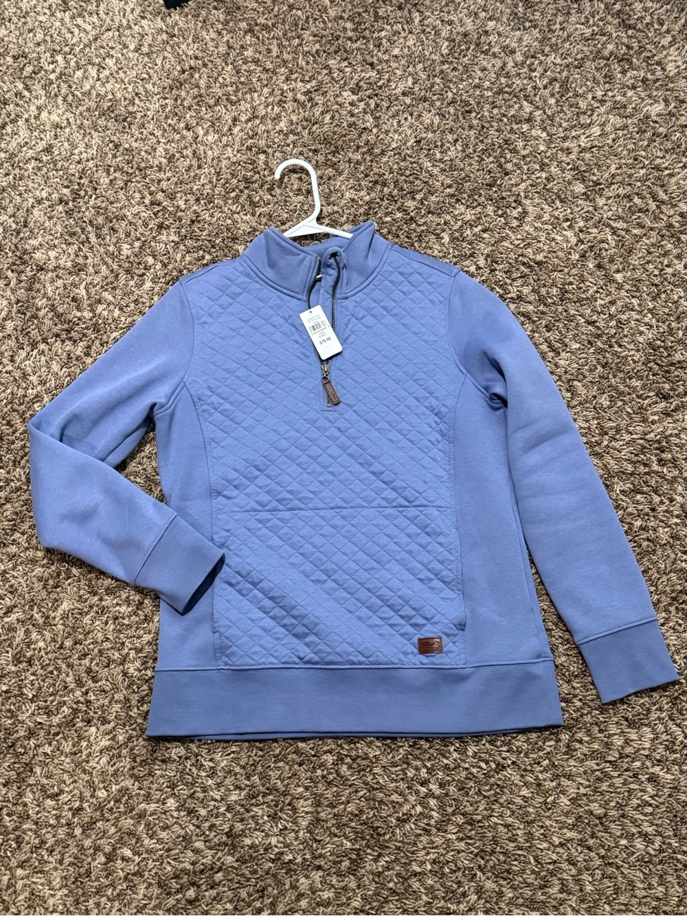 L.L. Bean Quilted Front Pullover Quarter-Zip Sweater - Periwinkle Blue